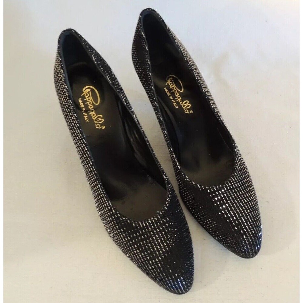 Pappagallo Pumps Women 10 N Black Silver Metallic Italian Heels Evening‎ Glam